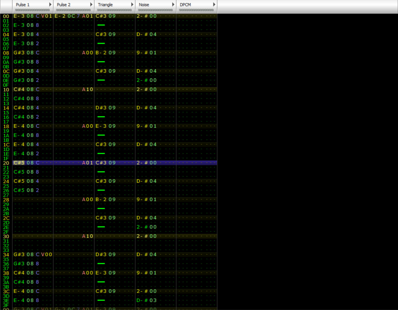 Just look at how mysterious and intriguing the forest theme is! Forest theme in FamiTracker