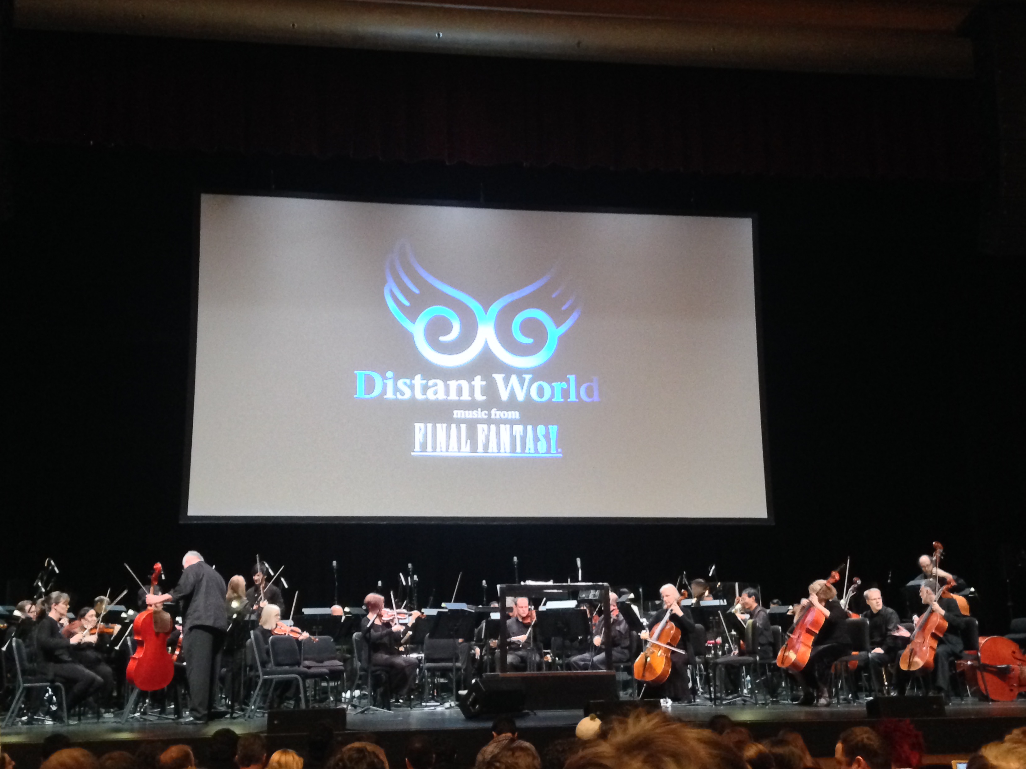 Watching the musicians set up before the show. The Final Fantasy Distant Worlds stage